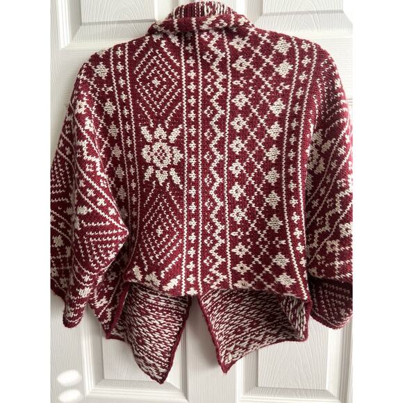 CABI Red Nordic Fair Isle Wool Blend Cropped Cardigan Shrug - Picture 10 of 16
